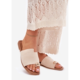 Flat -Frauen -Flip -Flops mit goldenem Detail Beige 1