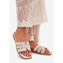 Dekorierte flache Flat -Flip -Flops beige 1