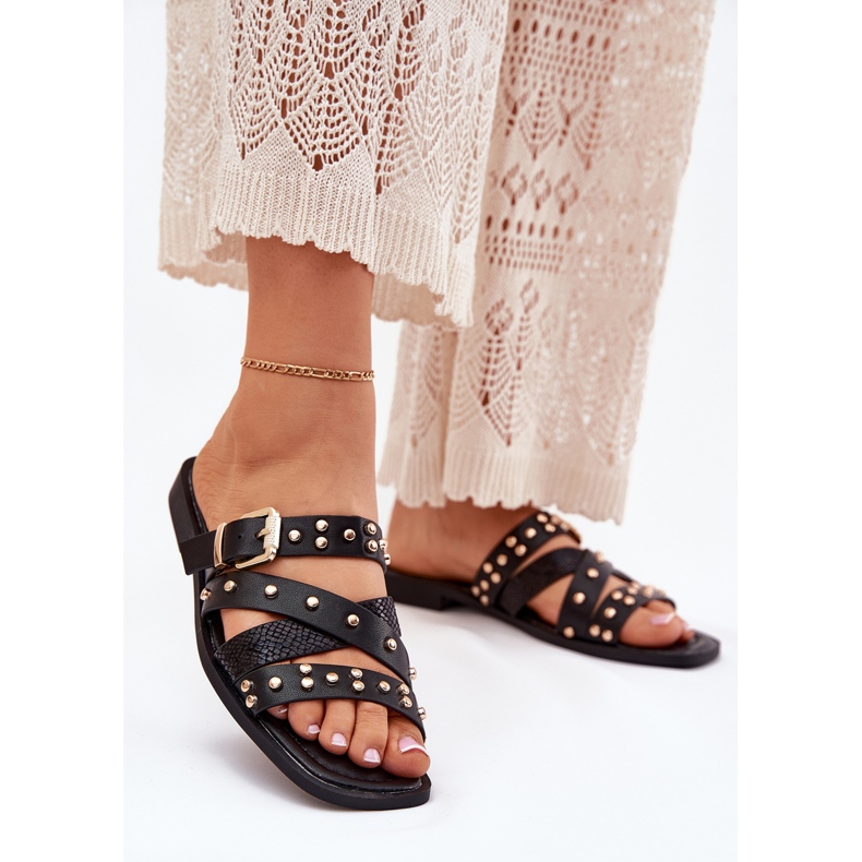 Dekorierte Frauen -Flip -Flops für Frauen mit Frauen mit Streifen und schwarze Klemme 2