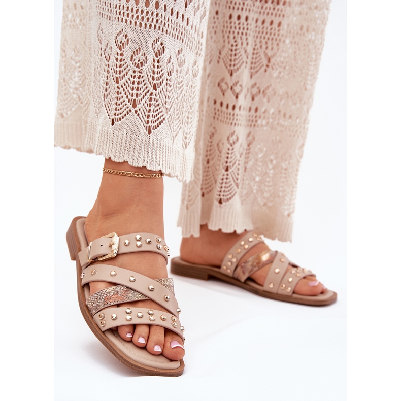 Dekorierte Frauen -Flip -Flip -Flops für Frauen mit Streifen und eine beige Klemme 2