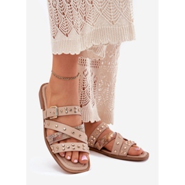 Dekorierte Frauen -Flip -Flip -Flops für Frauen mit Streifen und eine beige Klemme 1