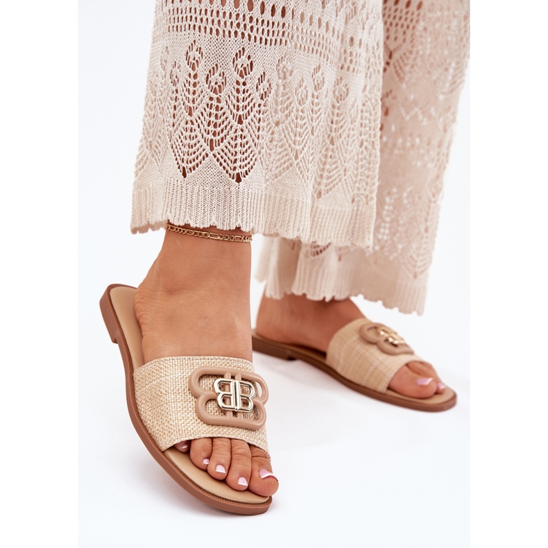 Flat Damen Flip Flops mit dekorativem Detail Beige 2