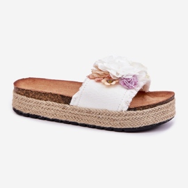 Damenflip flops mit Blumenplattform mit weißem Geflecht 4