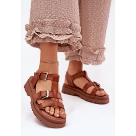 Damen -Öko -Ledersandalen mit Kamelschnallen braun 2