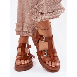 Damen -Öko -Ledersandalen mit Kamelschnallen braun 3