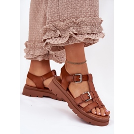 Damen -Öko -Ledersandalen mit Kamelschnallen braun 5
