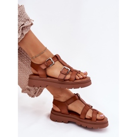 Damen -Öko -Ledersandalen mit Kamelschnallen braun 6