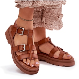 Damen -Öko -Ledersandalen mit Kamelschnallen braun 7