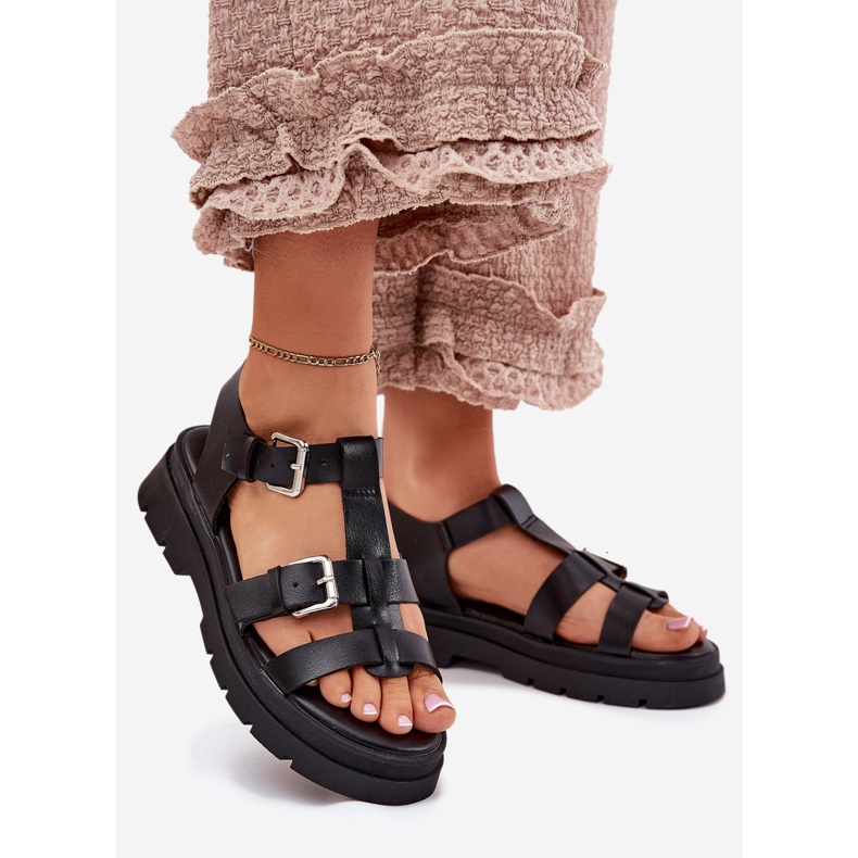 Damen -Öko -Ledersandalen mit schwarzen Schnallen 1