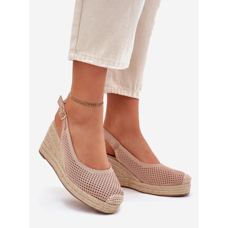 Frauensandalen für Keil mit rosa Geflecht 1