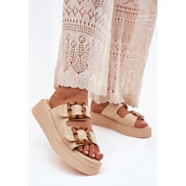 Damenflip flops auf der Plattform mit beige Schnallen 1