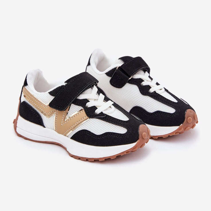 Kinder -Turnschuhe mit weißem und weißem Klettverschluss schwarz 1