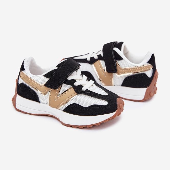 Kinder -Turnschuhe mit weißem und weißem Klettverschluss schwarz 2