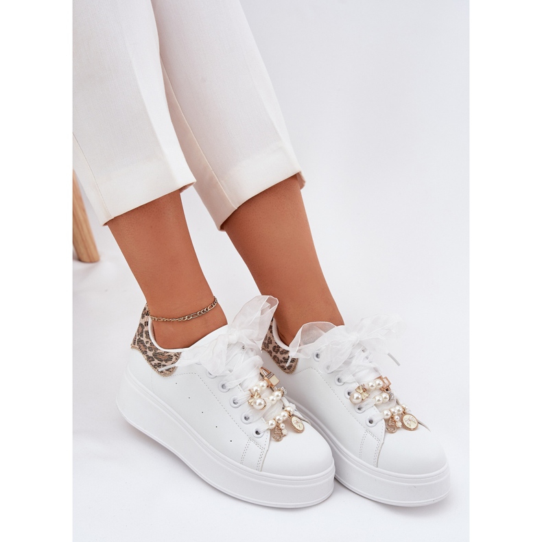 Frauen -Sneaker auf der Plattform mit Pins White Leopard weiß 2