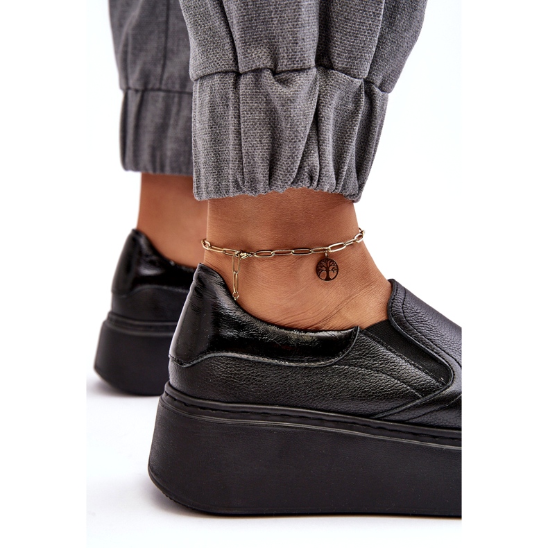 Frauen -Leder -Sportschuhe auf der Plattform schwarzer Lemar 3