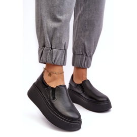 Frauen -Leder -Sportschuhe auf der Plattform schwarzer Lemar 1