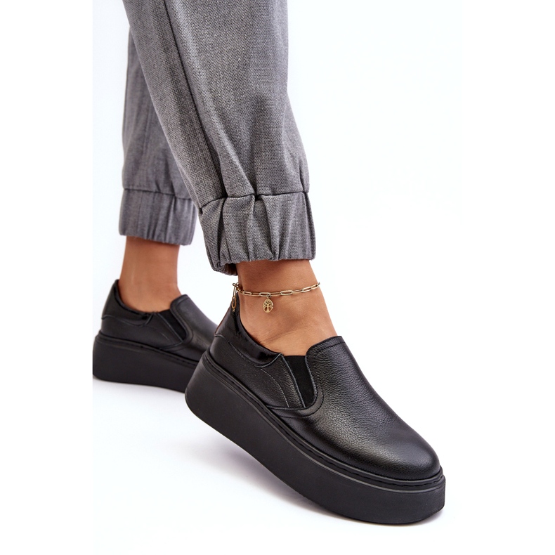 Frauen -Leder -Sportschuhe auf der Plattform schwarzer Lemar 2