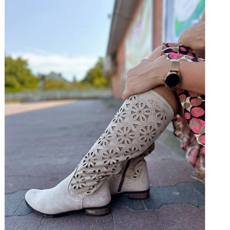 Olivier Frauen leichte Beige offene Lederstiefel 2