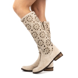 Olivier Frauen leichte Beige offene Lederstiefel 3