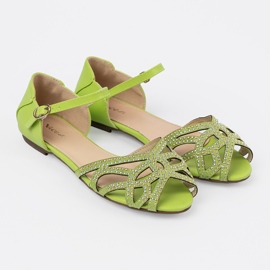 Shelvt Grüne Frauensandalen mit Zirkonen 2
