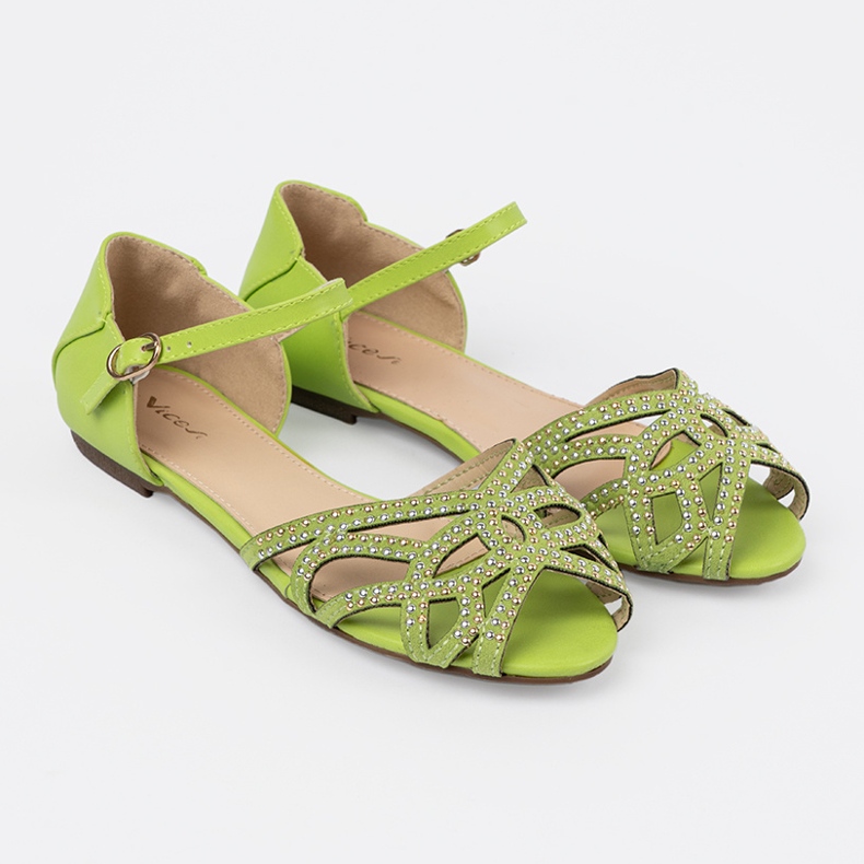 Shelvt Grüne Frauensandalen mit Zirkonen 2