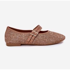 Ballerinas mit Geflecht und Khaki -Streifen braun 8