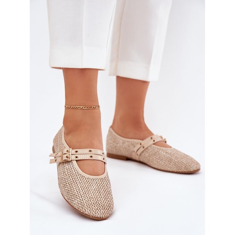 Ballerinas mit Geflecht und beige Streifen 2