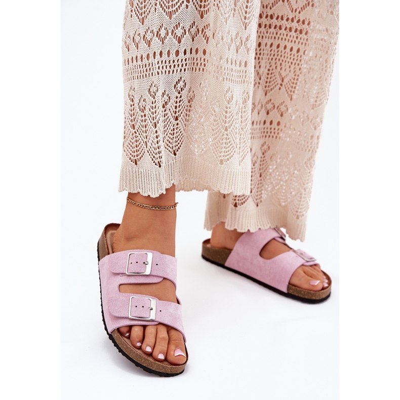 Damenflip Flops auf der Korkplattform Lavendelschnallen lila 2