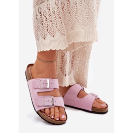 Damenflip Flops auf der Korkplattform Lavendelschnallen violett 1