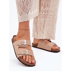 Damenflip Flops auf der Korkplattform Beige Schnallen 2