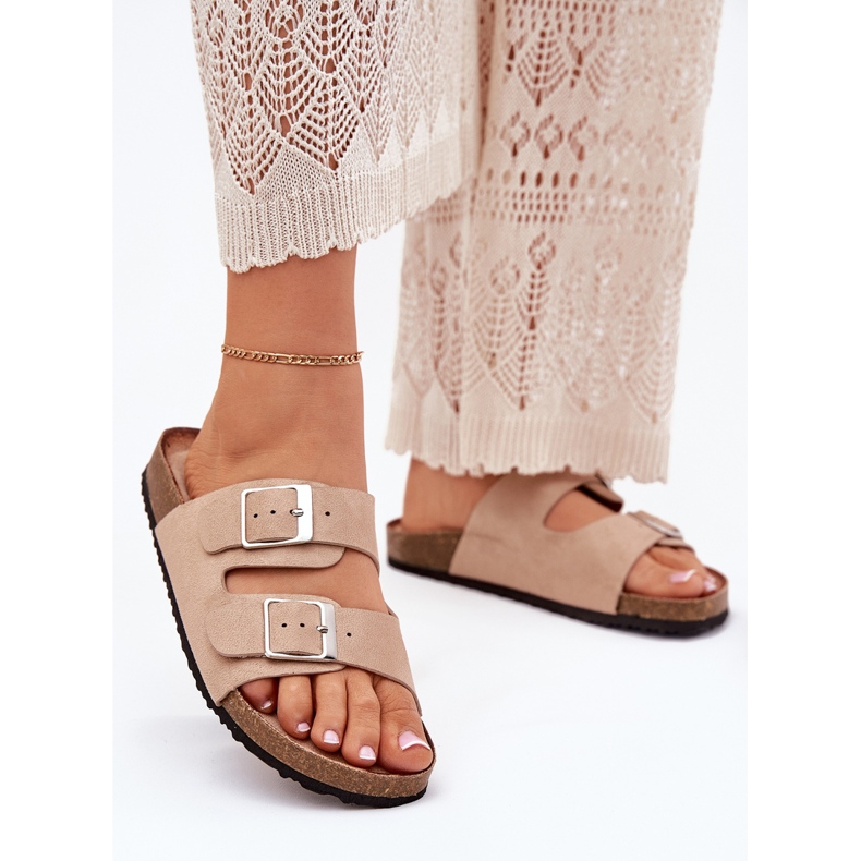 Damenflip Flops auf der Korkplattform Beige Schnallen 2