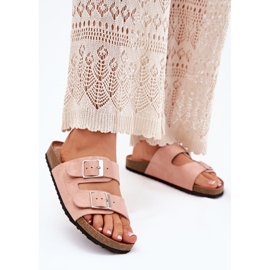 Damenflip Flops auf der Korkplattform rosa Schnallen 2