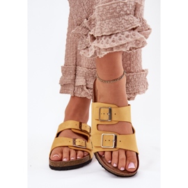 Flip Flops für Frauen auf der Korkplattform, gelbe Klemmen 3