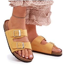 Flip Flops für Frauen auf der Korkplattform, gelbe Klemmen 10