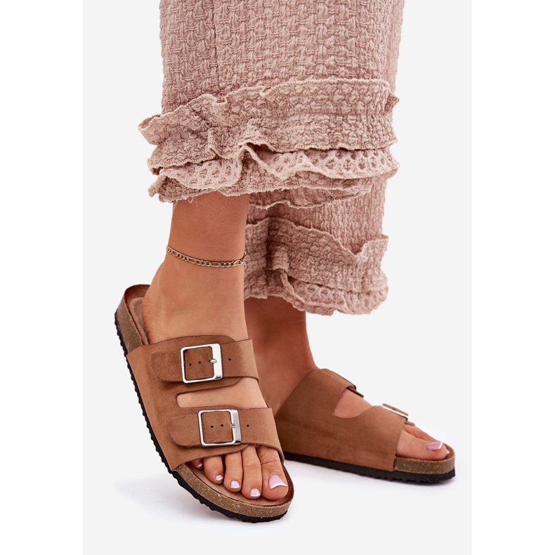 Women's Flip Flops auf der Camel Camel Cork -Plattform braun 1