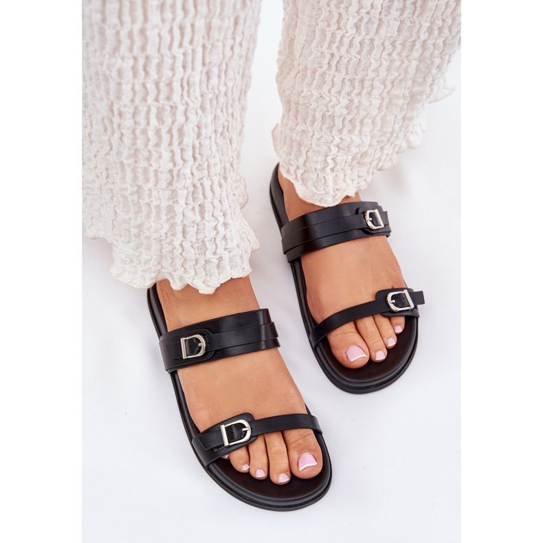 Damen-Flip-Flops mit Schnallen, Schwarz 2