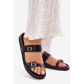 Damen-Flip-Flops mit Schnallen, Schwarz 1