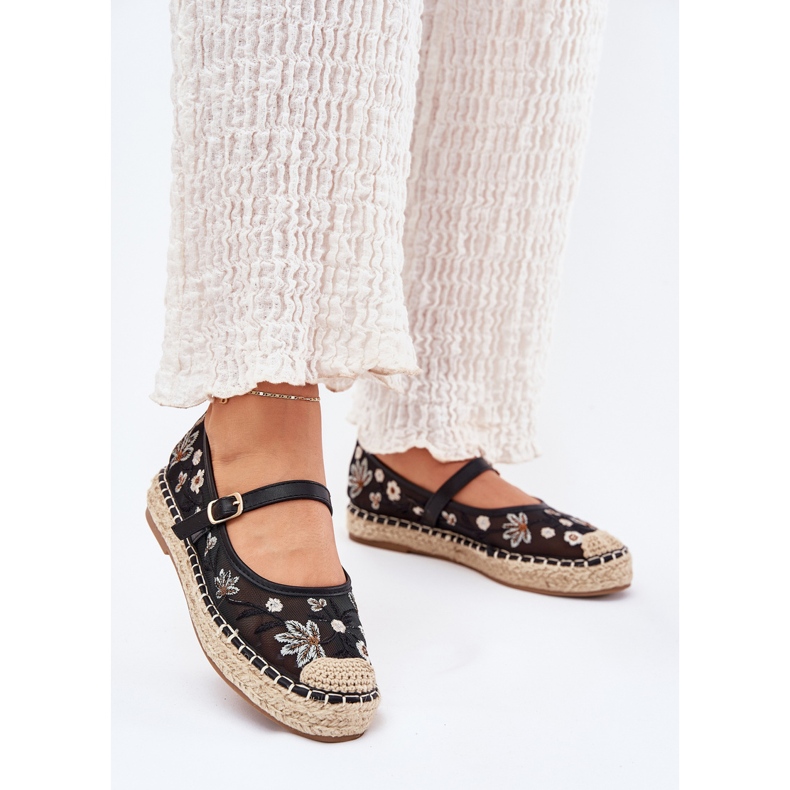 Mesh Espadrilles mit Stickerei auf der schwarzen Plattform 2