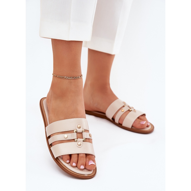 Flat -Frauen -Flip -Flops mit goldenem Detail Beige 2