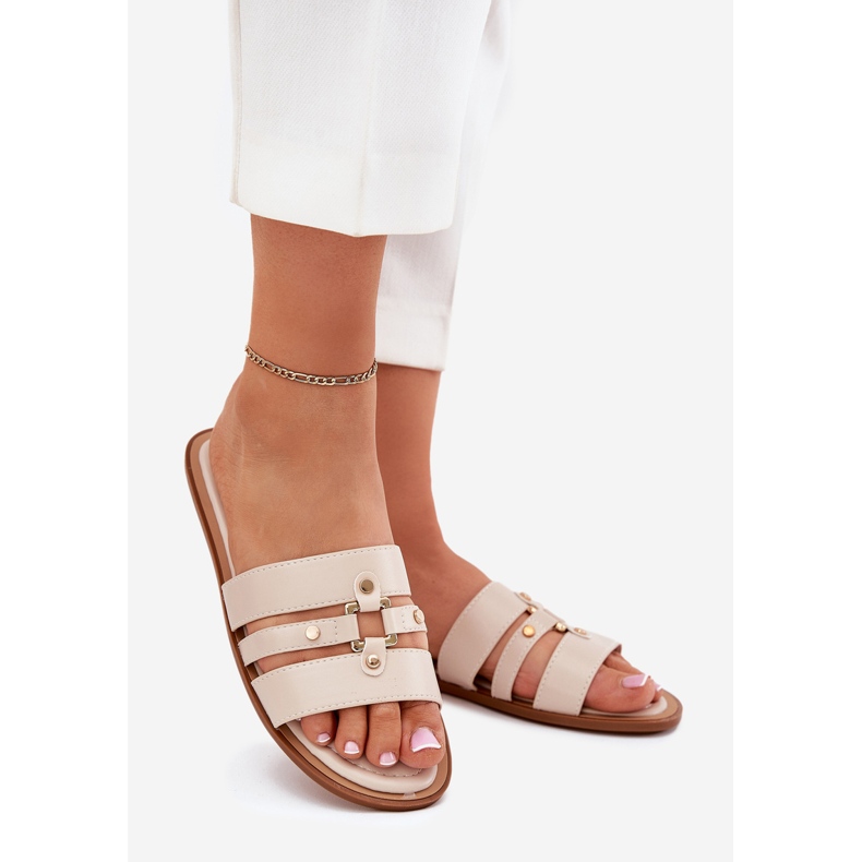 Flat -Frauen -Flip -Flops mit goldenem Detail Beige 1