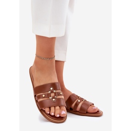 Flat -Frauen -Flip -Flops mit einem goldenen Detailkamel braun 1