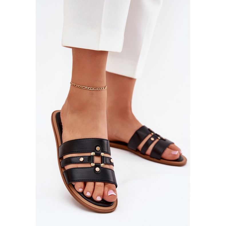 Flat Damen Flip Flops mit goldenem Detail schwarz 2