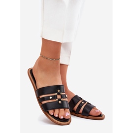 Flat Damen Flip Flops mit goldenem Detail schwarz 1