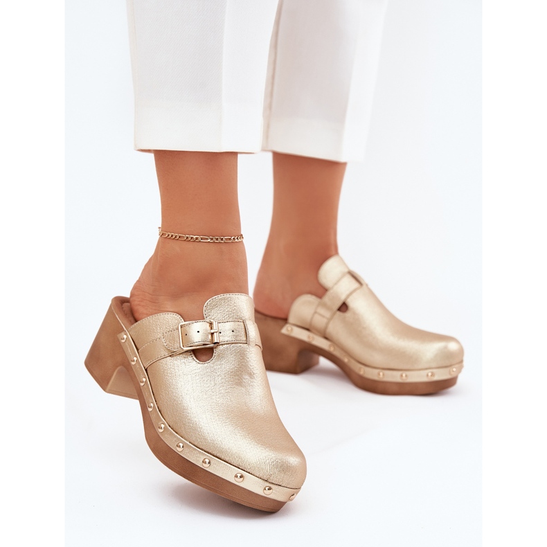 Hausschuhe Frauen Heels mit goldener Klemme 2