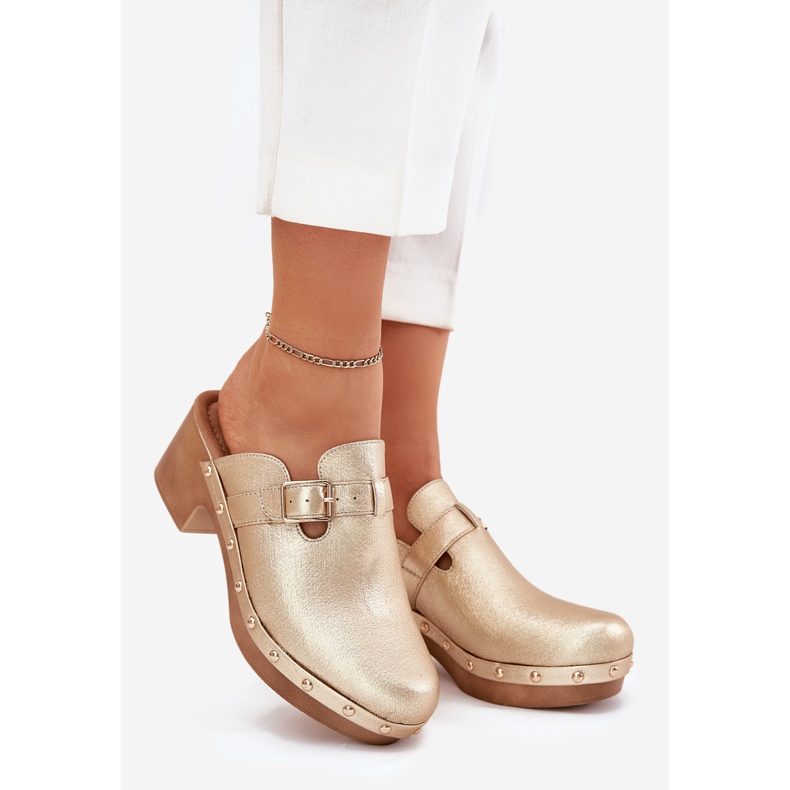 Hausschuhe Frauen Heels mit goldener Klemme 1