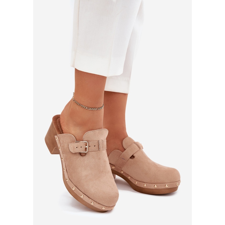 Hausschuhe Frauen Heels mit einem Schnallen beige 1