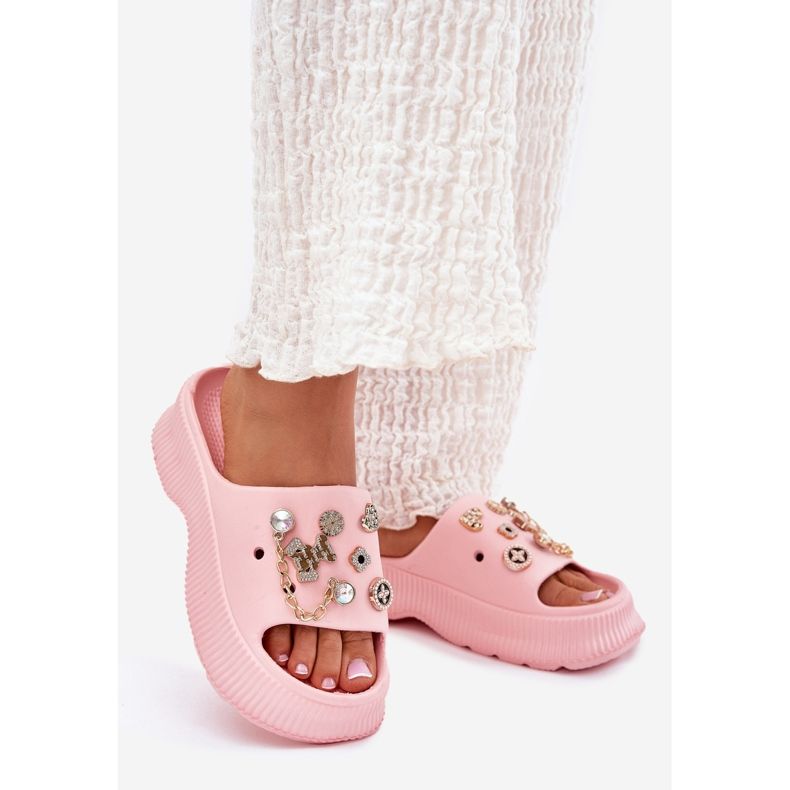 Frauenschaumflip Flops mit goldenen Stiften rosa 1