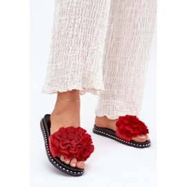 Frauenflip flops mit materiellen Blumen rot 2