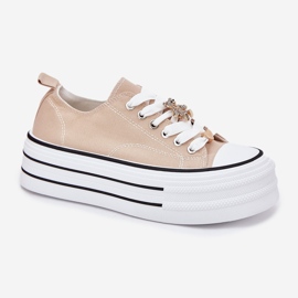 Frauen -Sneaker auf der Plattform mit goldenen Pins Beige 4