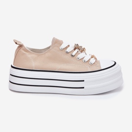 Frauen -Sneaker auf der Plattform mit goldenen Pins Beige 7